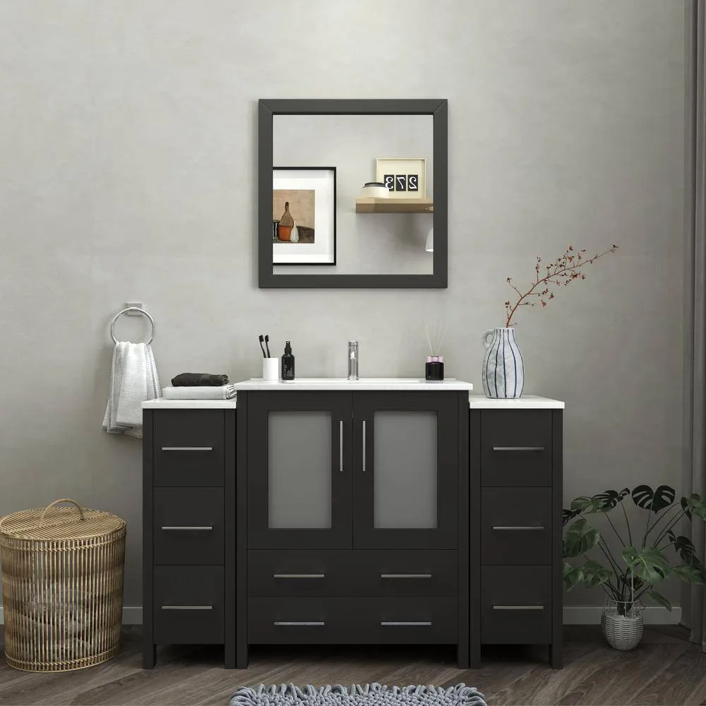 Vanity Art Brescia 54 in. W x 18 in. D x 36 in. H Bathroom Vanity in Espresso with Vanity Top in White with White Basin and Mirror, photo 12 of 12
