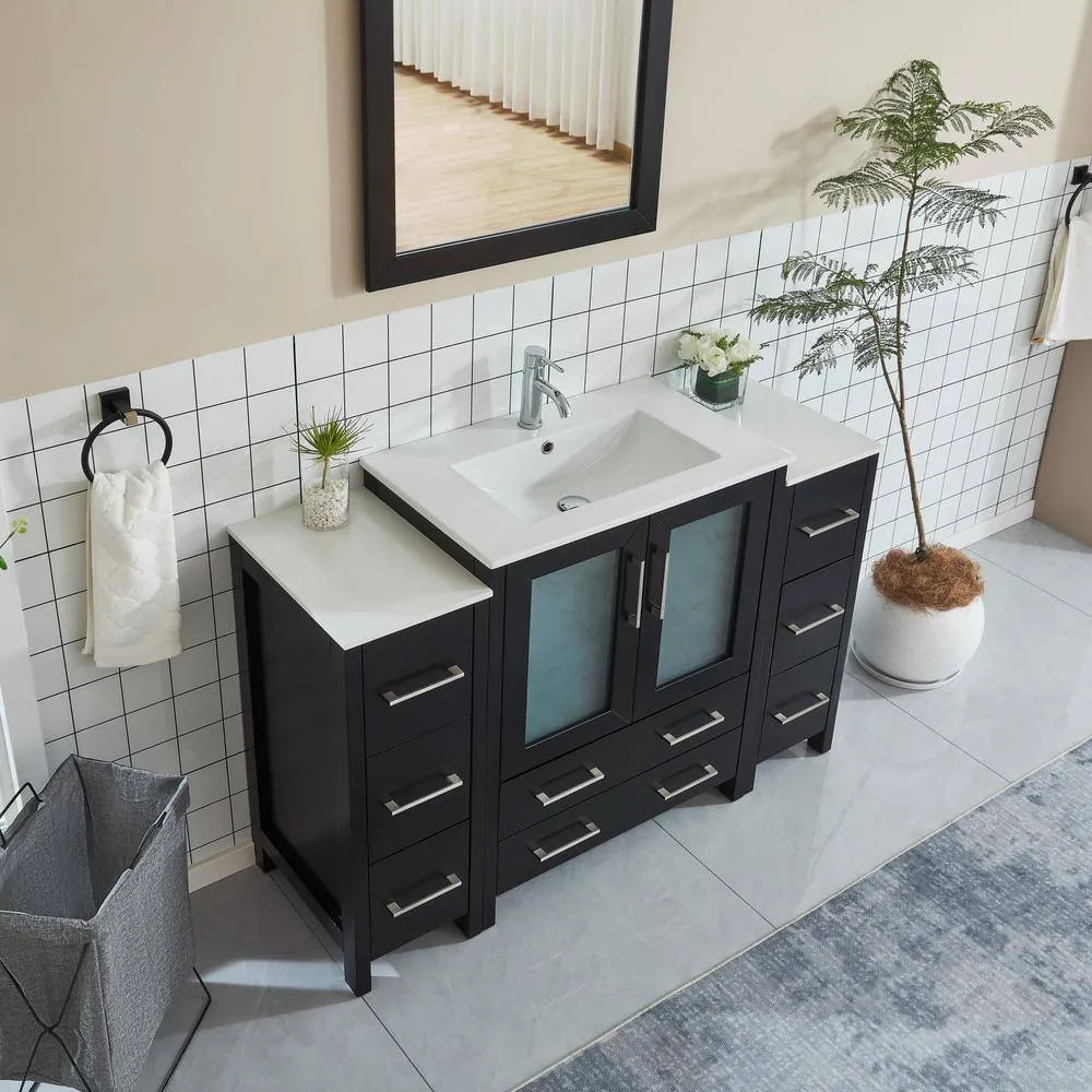Vanity Art Brescia 54 in. W x 18 in. D x 36 in. H Bathroom Vanity in Espresso with Vanity Top in White with White Basin and Mirror, photo 3 of 12