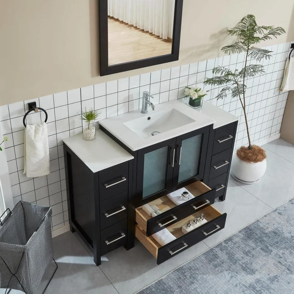 Vanity Art Brescia 54 in. W x 18 in. D x 36 in. H Bathroom Vanity in Espresso with Vanity Top in White with White Basin and Mirror, photo 5 of 12