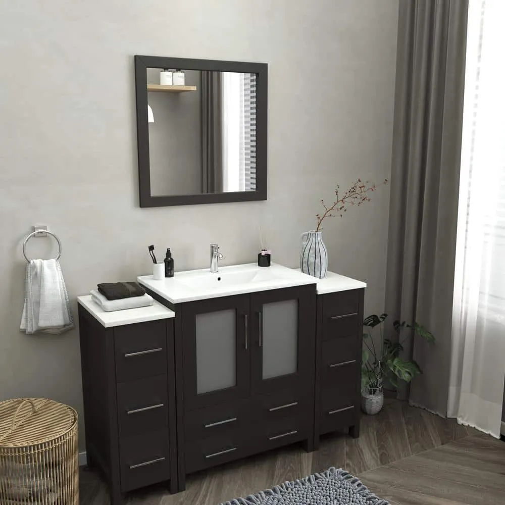 Vanity Art Brescia 54 in. W x 18 in. D x 36 in. H Bathroom Vanity in Espresso with Vanity Top in White with White Basin and Mirror, photo 6 of 12