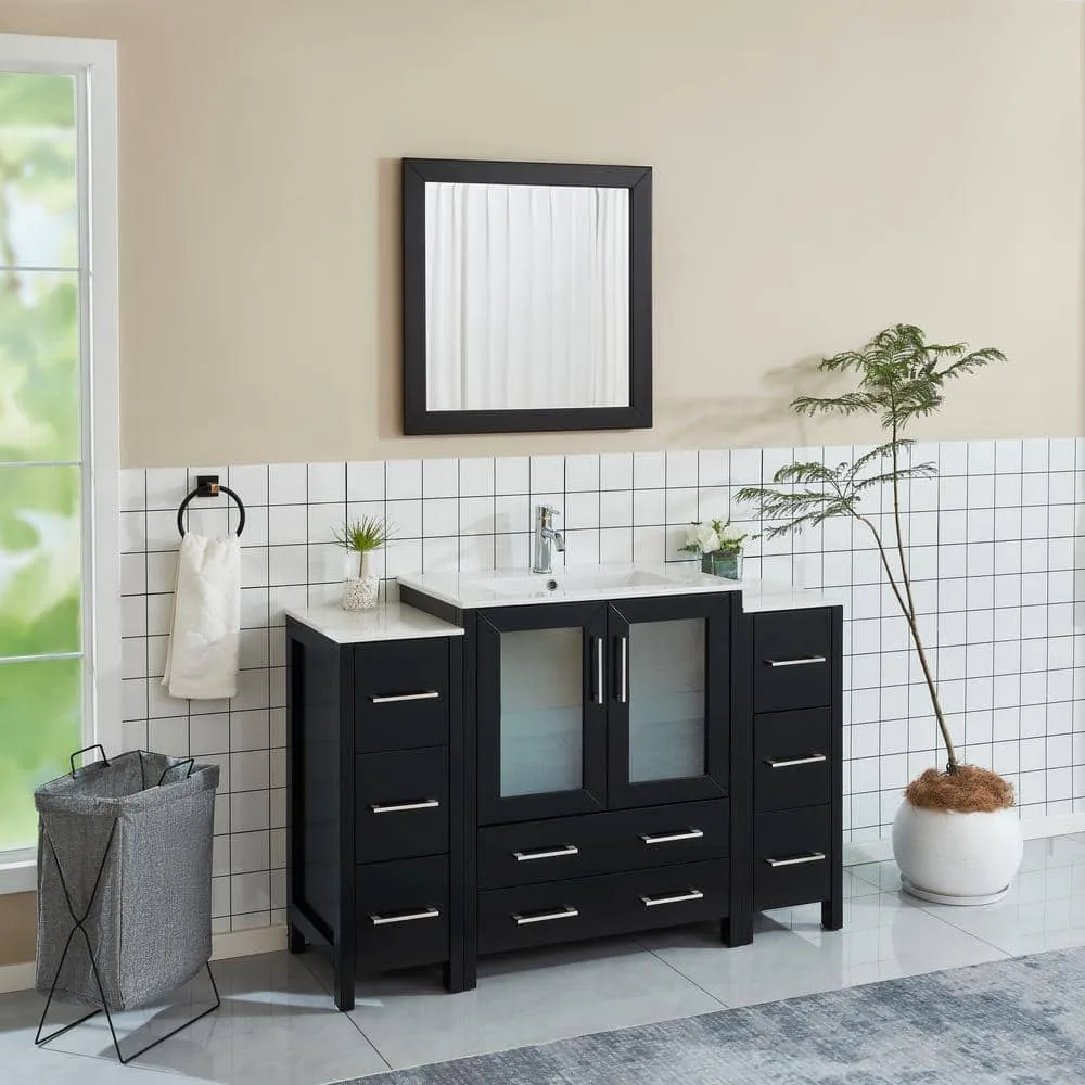Vanity Art Brescia 54 in. W x 18 in. D x 36 in. H Bathroom Vanity in Espresso with Vanity Top in White with White Basin and Mirror, photo 2 of 12