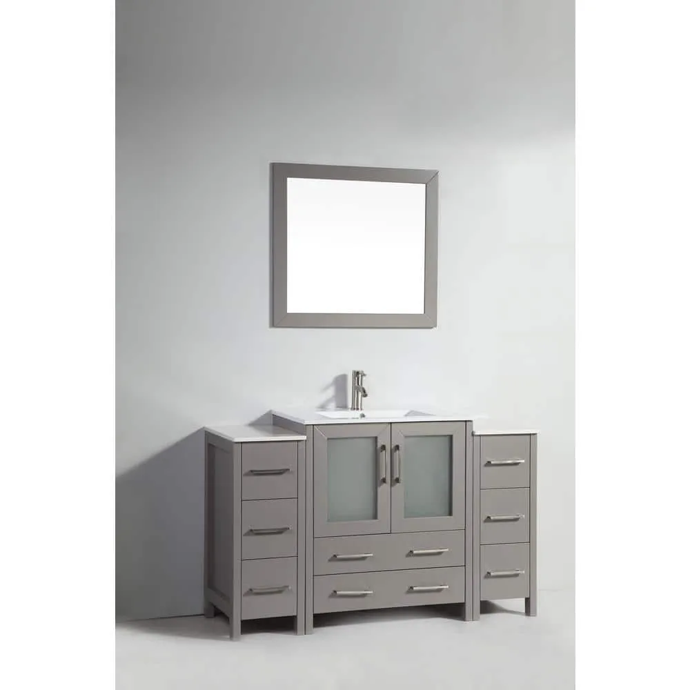 Vanity Art Brescia 54 in. W x 18 in. D x 36 in. H Bathroom Vanity in Grey with Vanity Top in White with White Basin and Mirror, photo 8 of 8
