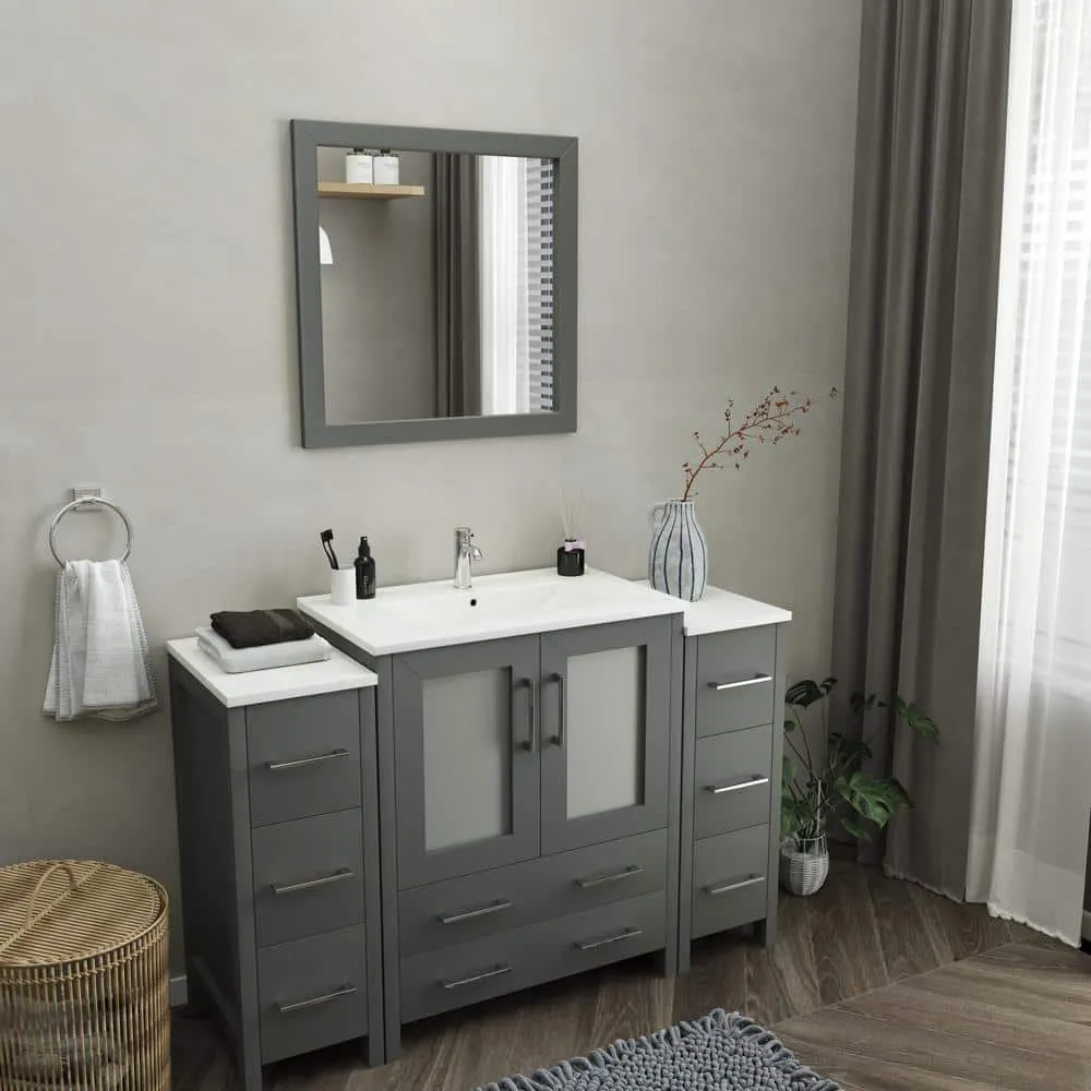 Vanity Art Brescia 54 in. W x 18 in. D x 36 in. H Bathroom Vanity in Grey with Vanity Top in White with White Basin and Mirror, photo 2 of 8