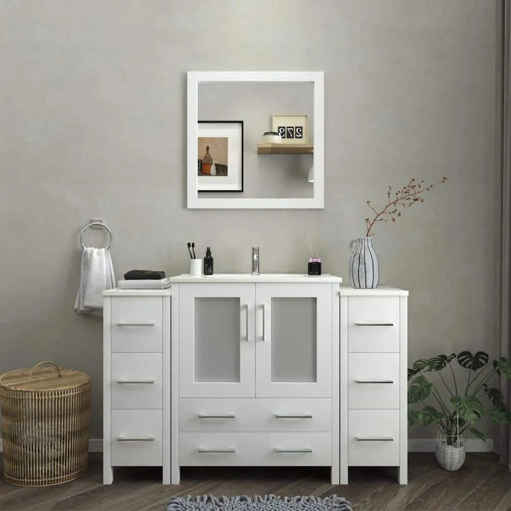 Vanity Art Brescia 54 in. W x 18 in. D x 36 in. H Bathroom Vanity in White with Vanity Top in White with White Basin and Mirror, photo 12 of 12
