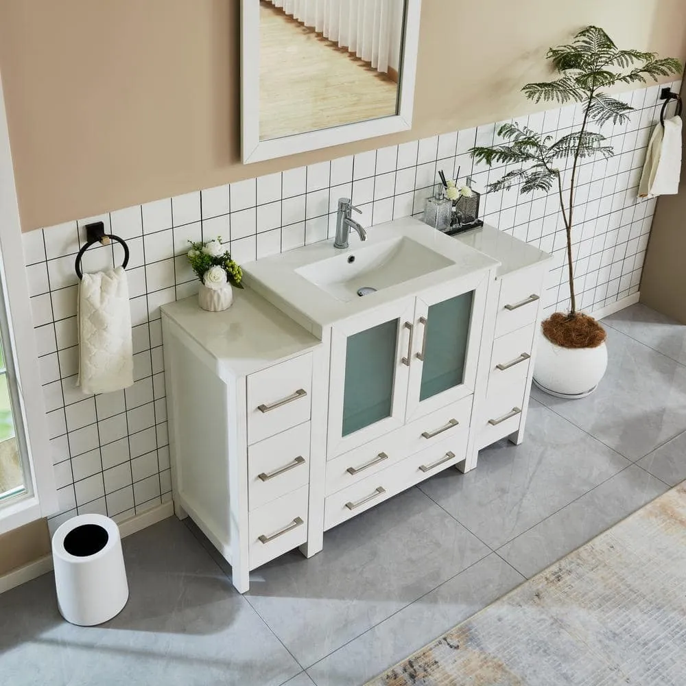 Vanity Art Brescia 54 in. W x 18 in. D x 36 in. H Bathroom Vanity in White with Vanity Top in White with White Basin and Mirror, photo 3 of 12