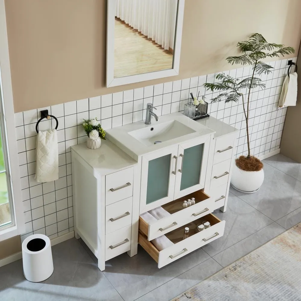 Vanity Art Brescia 54 in. W x 18 in. D x 36 in. H Bathroom Vanity in White with Vanity Top in White with White Basin and Mirror, photo 5 of 12