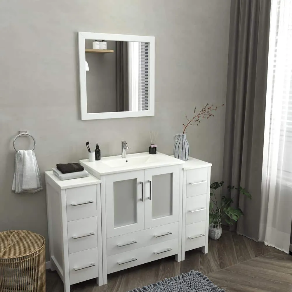 Vanity Art Brescia 54 in. W x 18 in. D x 36 in. H Bathroom Vanity in White with Vanity Top in White with White Basin and Mirror, photo 6 of 12