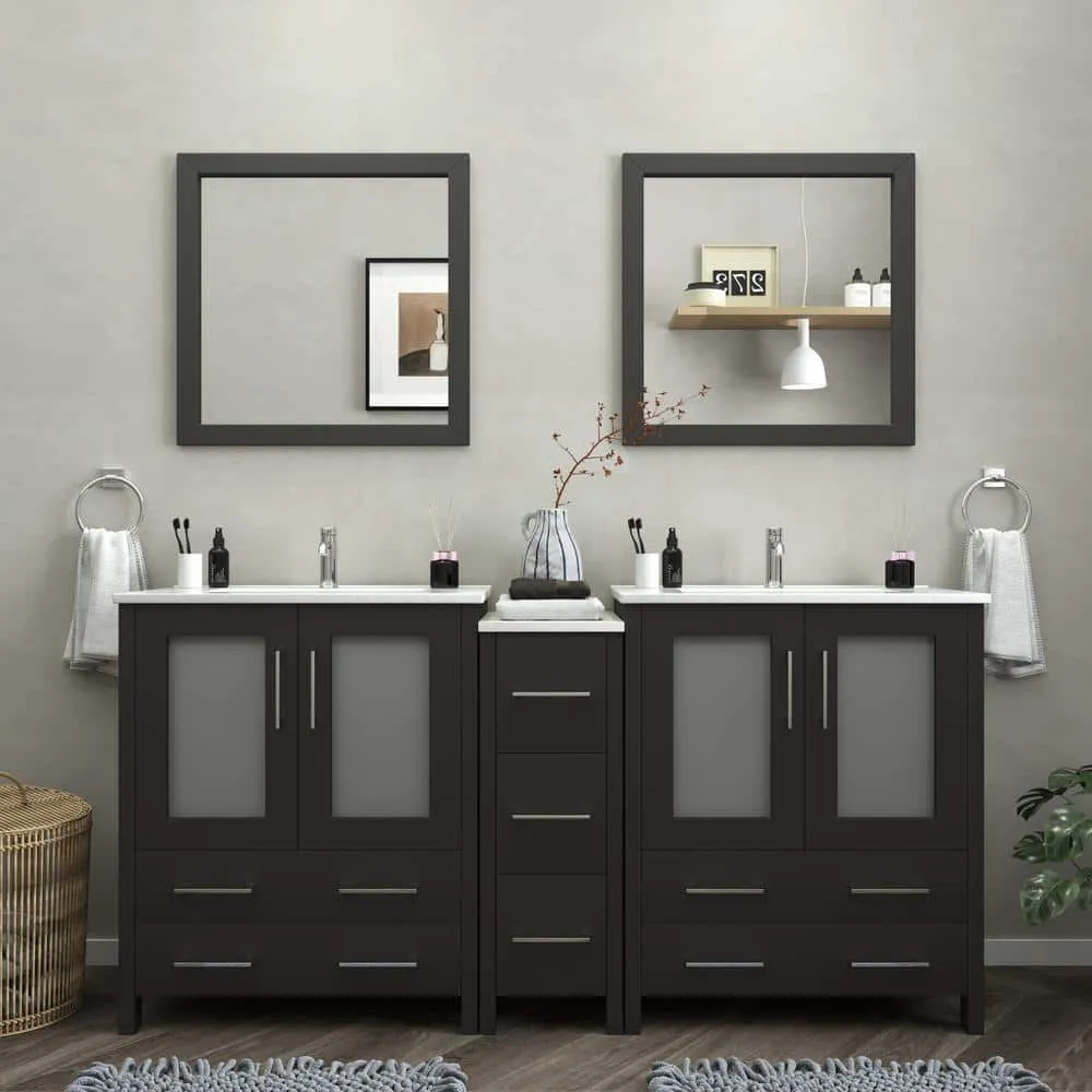 Vanity Art Brescia 72 in. W x 18 in. D x 36 in. H Bath Vanity in Espresso with Vanity Top in White with White Basin and Mirror, photo 12 of 12