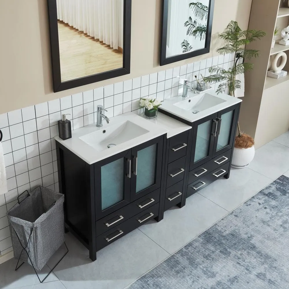 Vanity Art Brescia 72 in. W x 18 in. D x 36 in. H Bath Vanity in Espresso with Vanity Top in White with White Basin and Mirror, photo 3 of 12