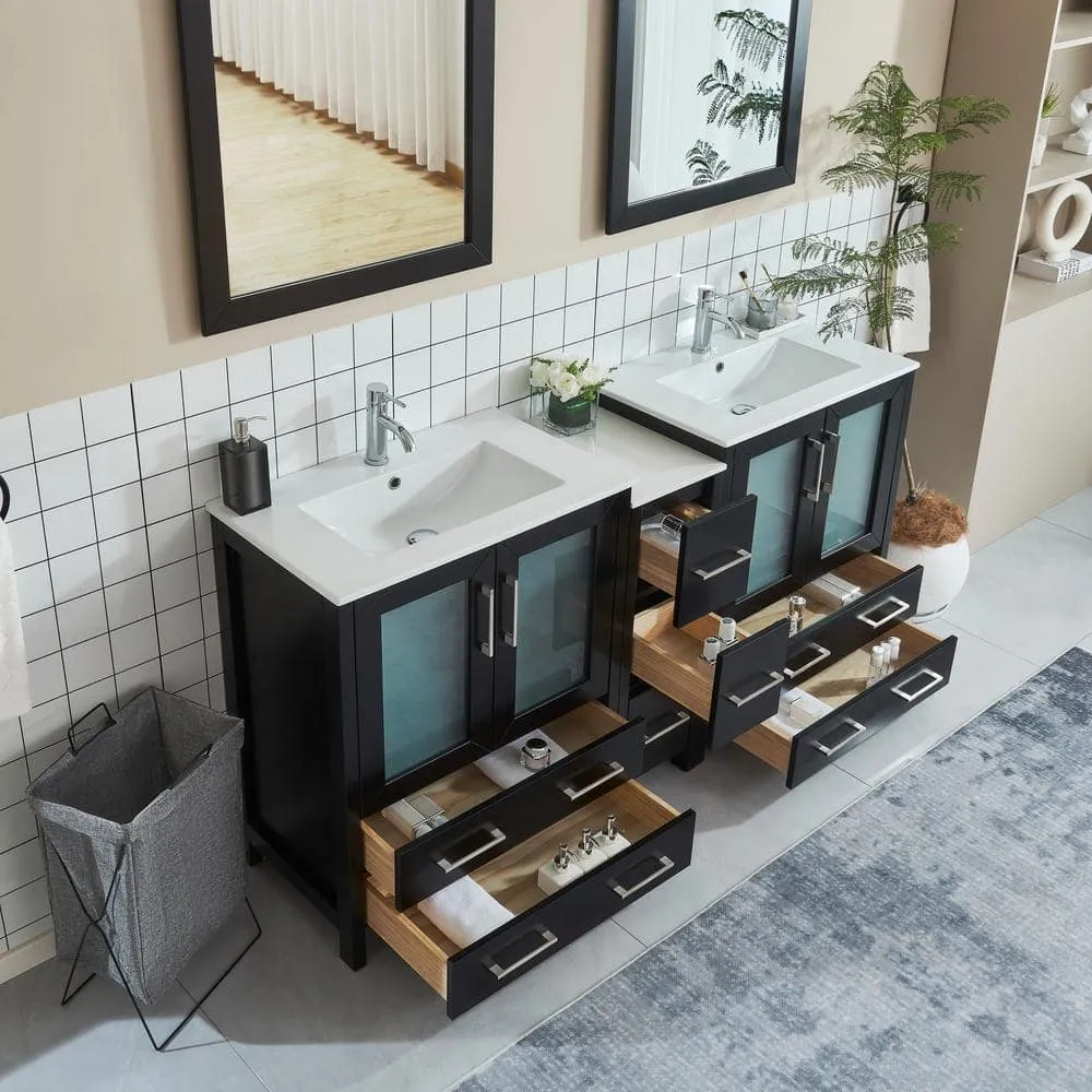 Vanity Art Brescia 72 in. W x 18 in. D x 36 in. H Bath Vanity in Espresso with Vanity Top in White with White Basin and Mirror, photo 5 of 12