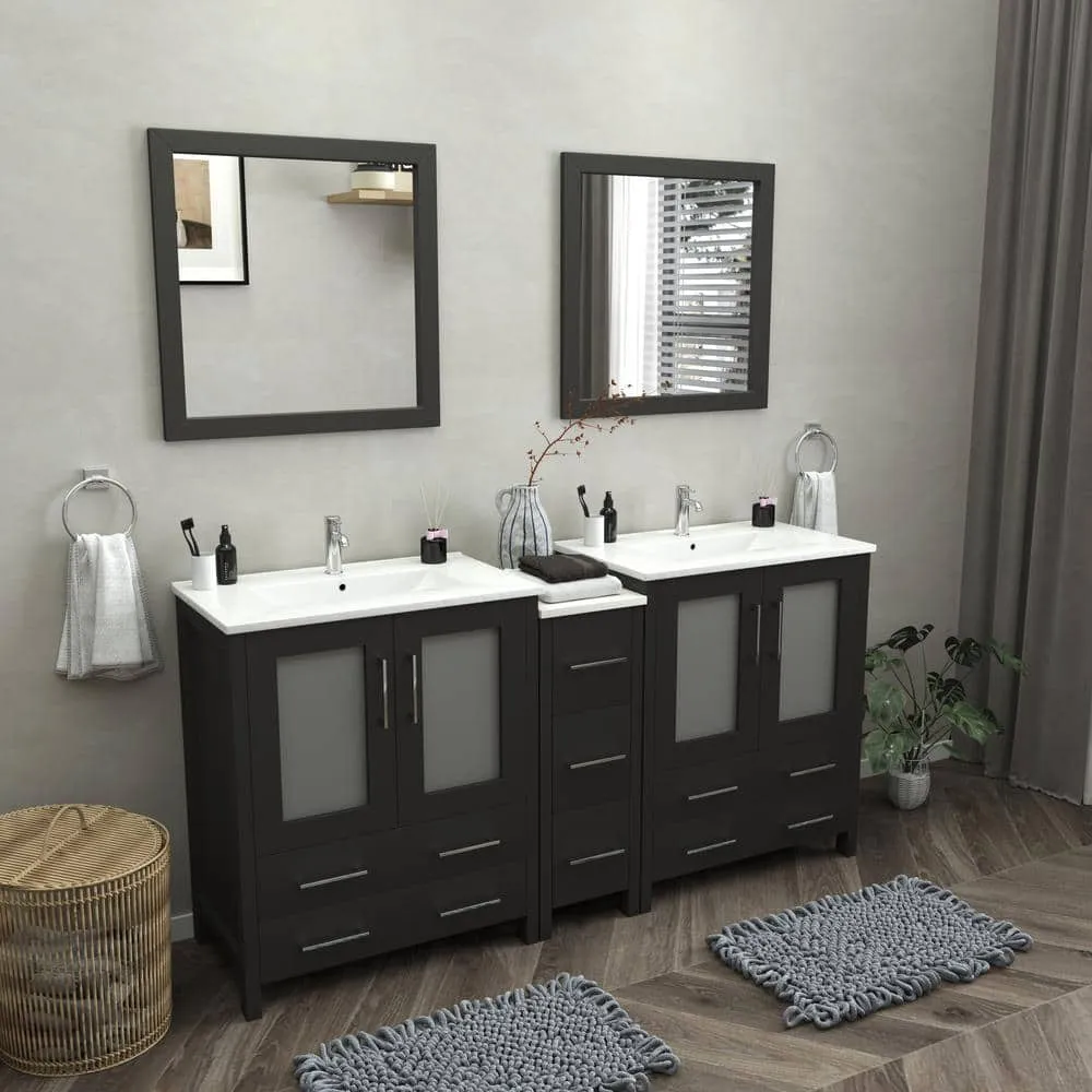 Vanity Art Brescia 72 in. W x 18 in. D x 36 in. H Bath Vanity in Espresso with Vanity Top in White with White Basin and Mirror, photo 6 of 12