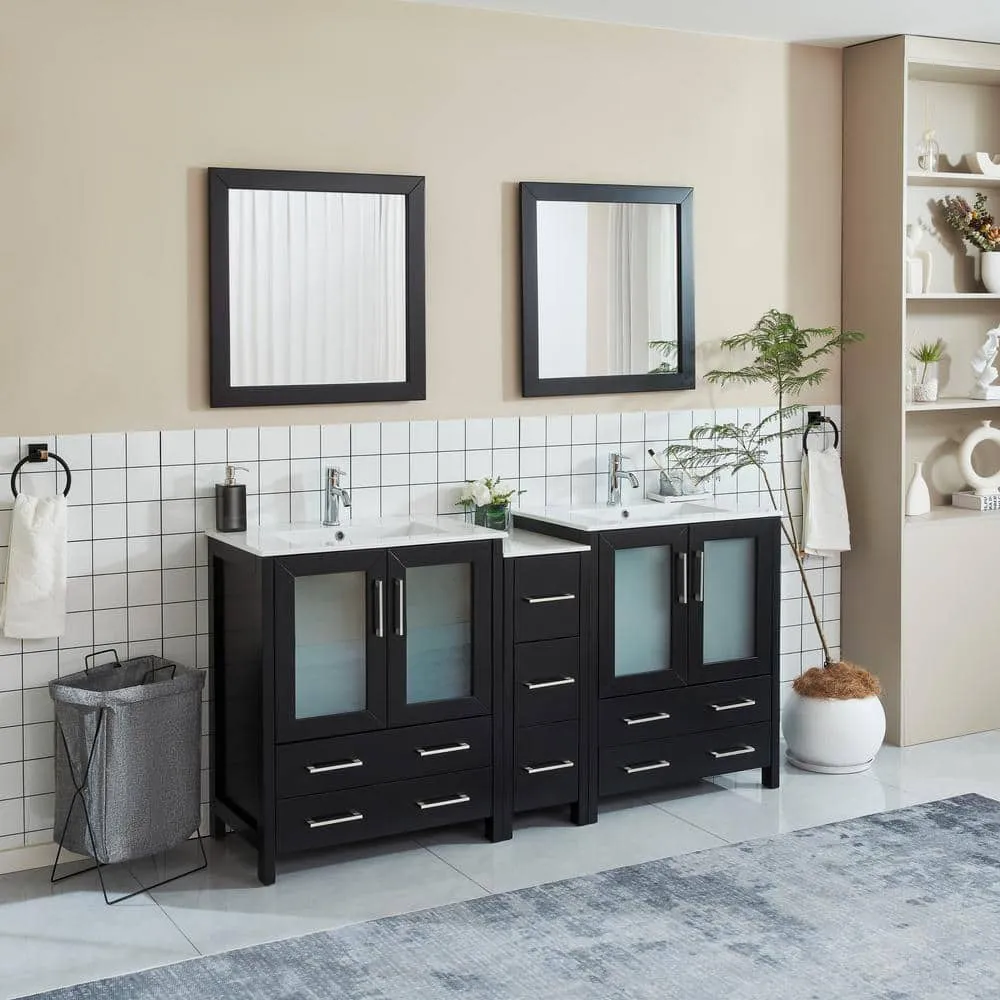 Vanity Art Brescia 72 in. W x 18 in. D x 36 in. H Bath Vanity in Espresso with Vanity Top in White with White Basin and Mirror, photo 2 of 12