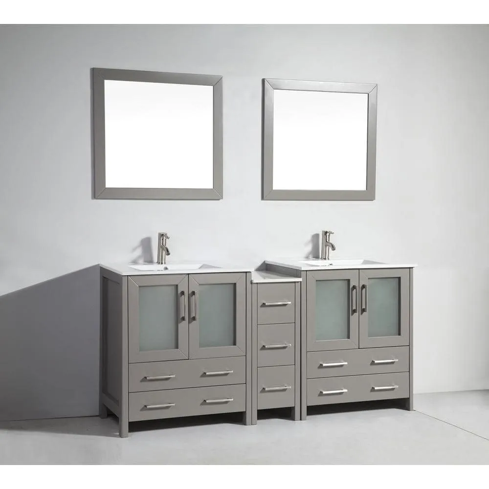 Vanity Art Brescia 72 in. W x 18 in. D x 36 in. H Bath Vanity in Grey with Vanity Top in White with White Basin and Mirror, photo 7 of 7