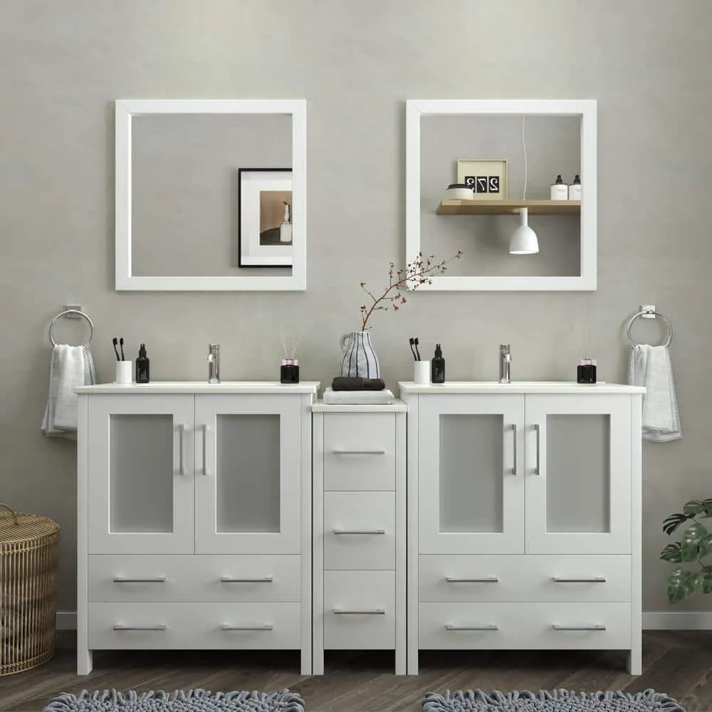 Vanity Art Brescia 72 in. W x 18 in. D x 36 in. H Bath Vanity in White with Vanity Top in White with White Basin and Mirror, photo 12 of 12