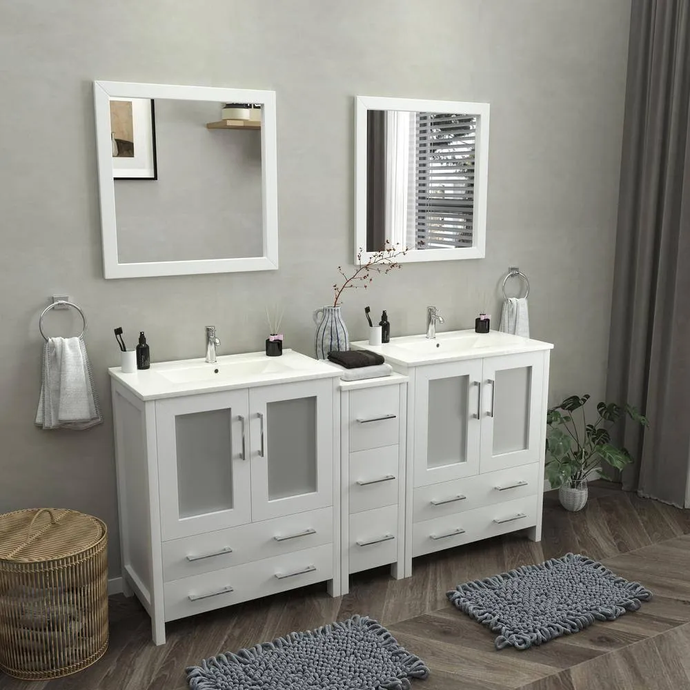 Vanity Art Brescia 72 in. W x 18 in. D x 36 in. H Bath Vanity in White with Vanity Top in White with White Basin and Mirror, photo 6 of 12