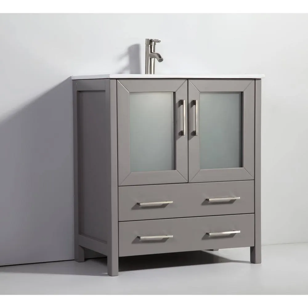 Vanity Art Brescia 84 in. W x 18 in. D x 36 in. H Bath Vanity in Grey with Vanity Top in White with White Basin and Mirror, photo 5 of 8