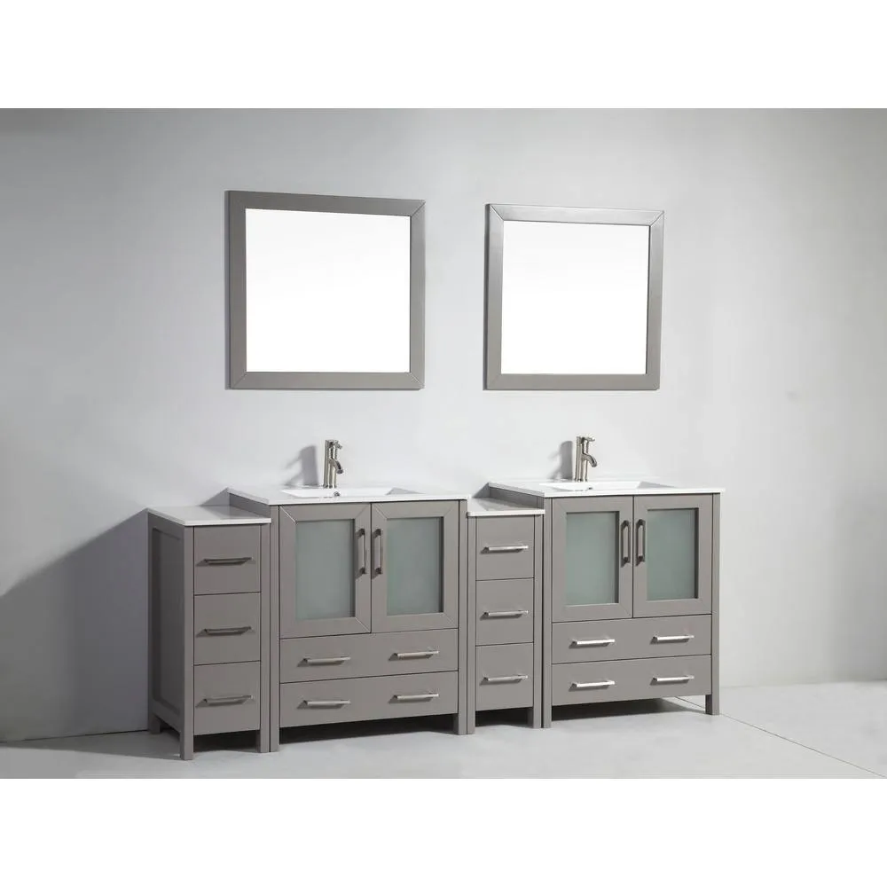 Vanity Art Brescia 84 in. W x 18 in. D x 36 in. H Bath Vanity in Grey with Vanity Top in White with White Basin and Mirror, photo 8 of 8