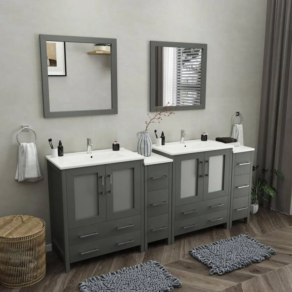 Vanity Art Brescia 84 in. W x 18 in. D x 36 in. H Bath Vanity in Grey with Vanity Top in White with White Basin and Mirror, photo 2 of 8