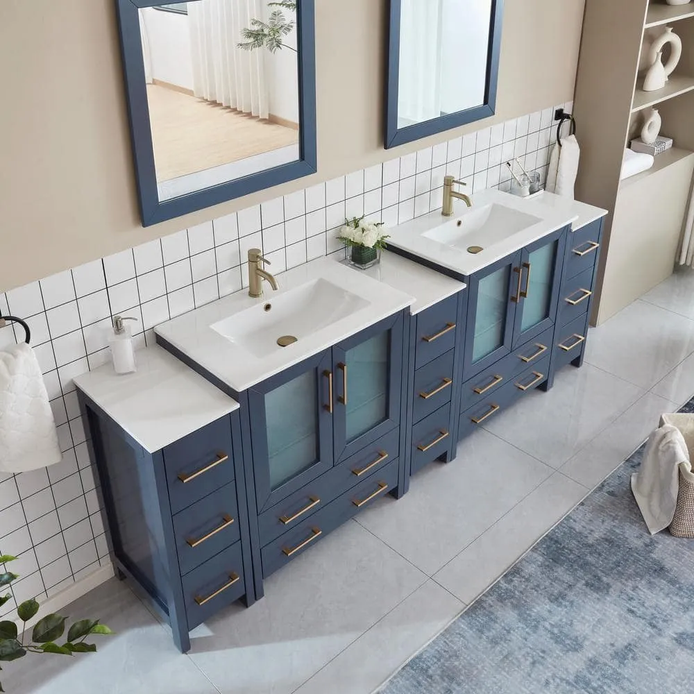 Vanity Art Brescia 96 in. W x 18 in. D x 36 in. H Double Sink Bath Vanity in Blue with White Ceramic Top and Mirror, photo 3 of 13