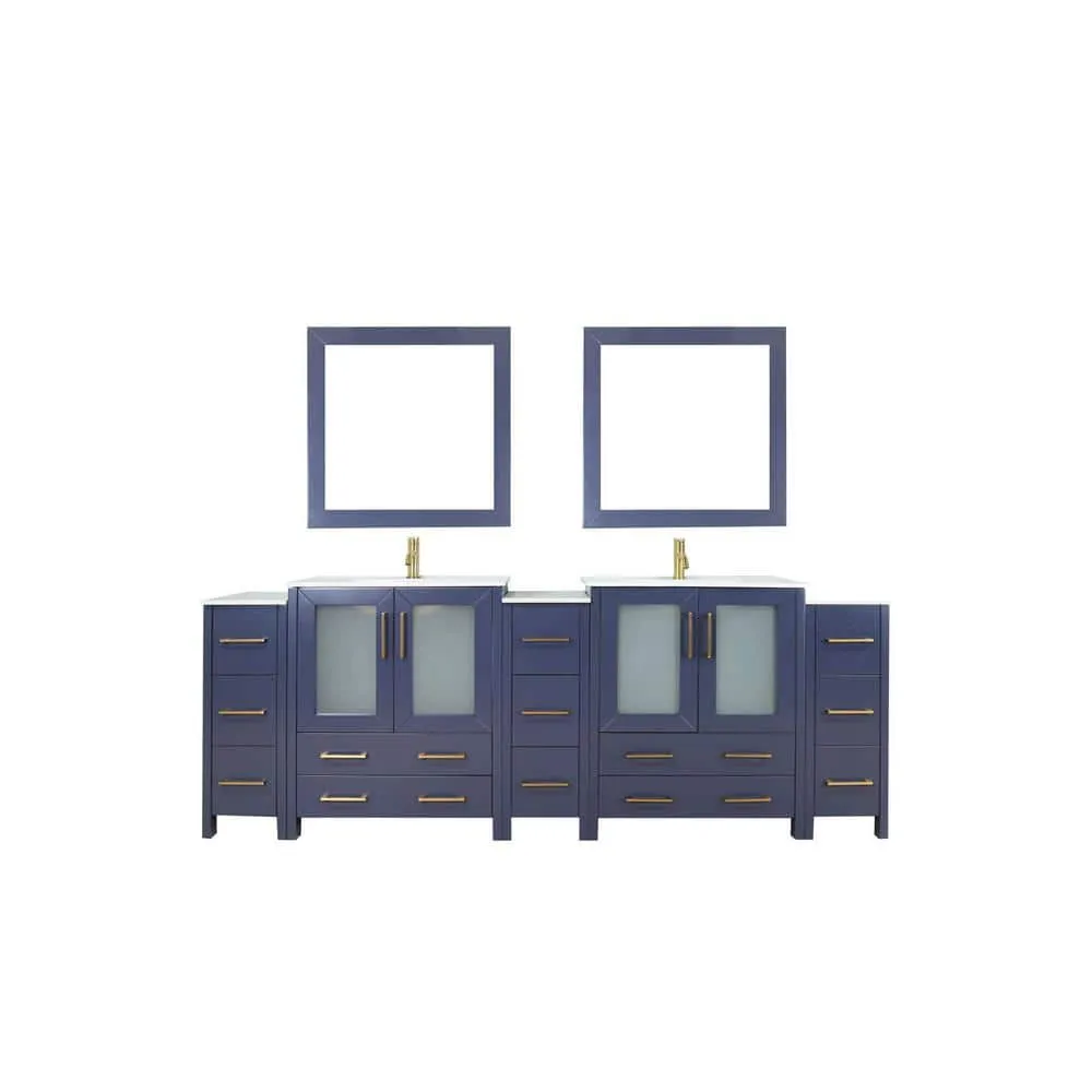 Vanity Art Brescia 96 in. W x 18 in. D x 36 in. H Double Sink Bath Vanity in Blue with White Ceramic Top and Mirror, photo 12 of 13