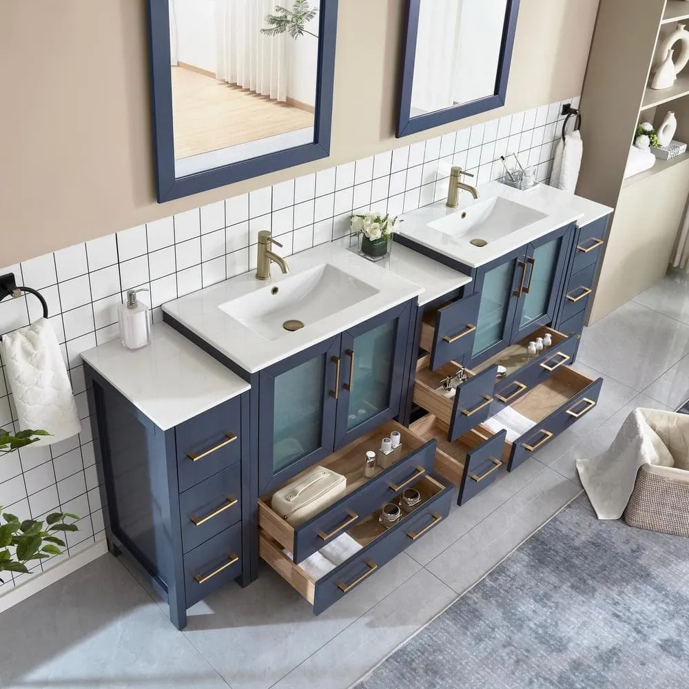 Vanity Art Brescia 96 in. W x 18 in. D x 36 in. H Double Sink Bath Vanity in Blue with White Ceramic Top and Mirror, photo 6 of 13