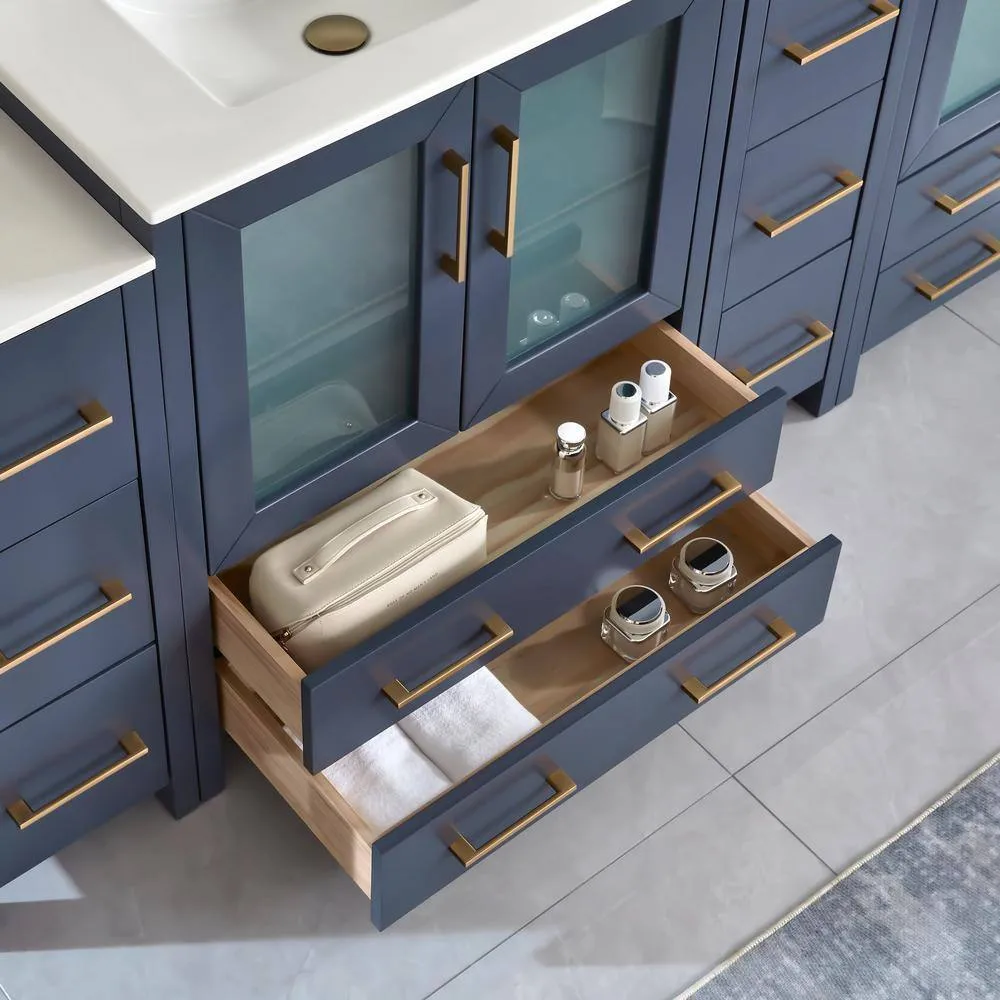 Vanity Art Brescia 96 in. W x 18 in. D x 36 in. H Double Sink Bath Vanity in Blue with White Ceramic Top and Mirror, photo 7 of 13