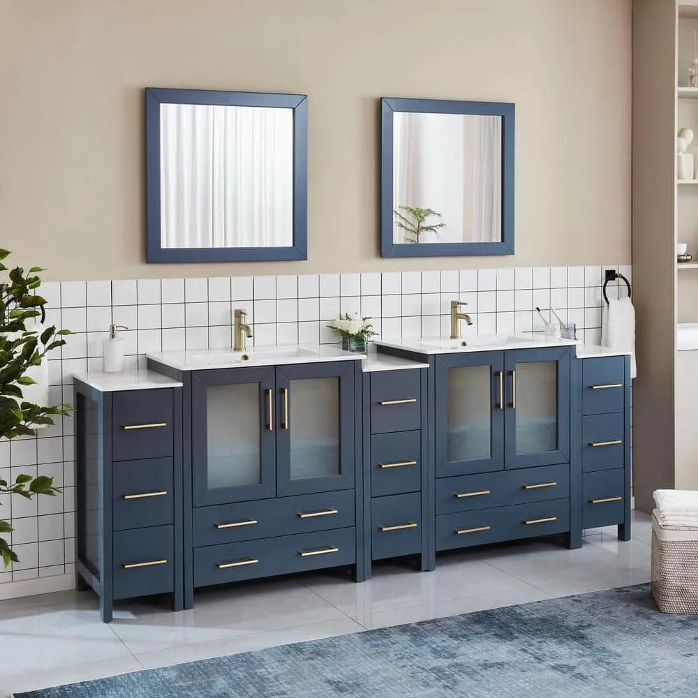 Vanity Art Brescia 96 in. W x 18 in. D x 36 in. H Double Sink Bath Vanity in Blue with White Ceramic Top and Mirror, photo 2 of 13