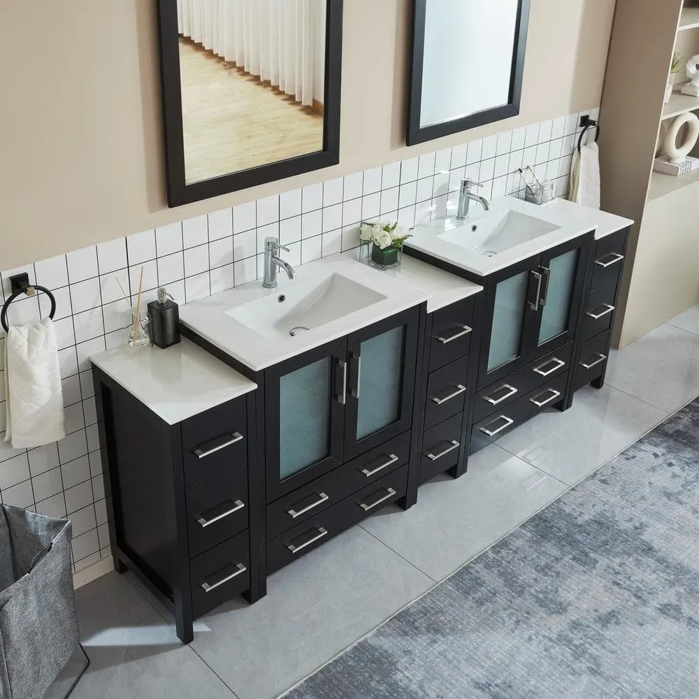 Vanity Art Brescia 96 in. W x 18 in. D x 36 in. H Bath Vanity in Espresso with Vanity Top in White with White Basin and Mirror, photo 3 of 13