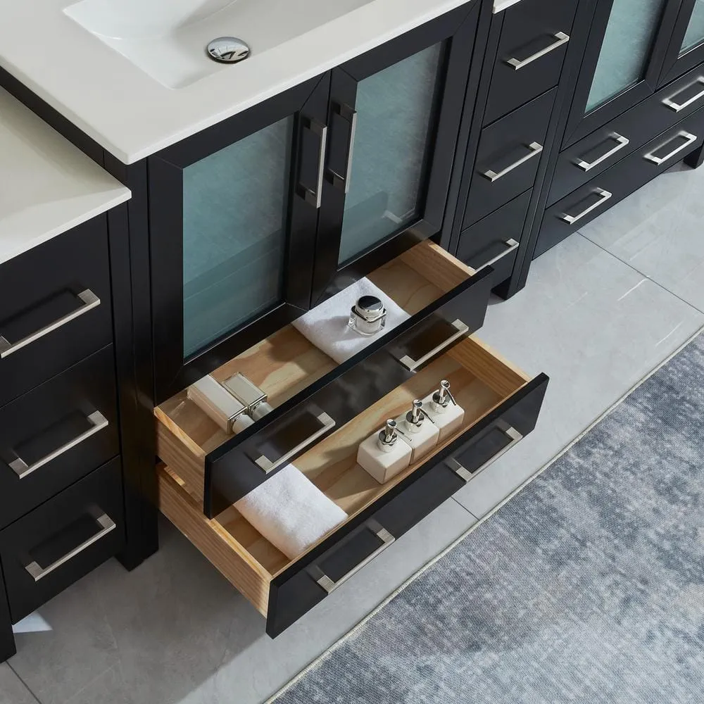Vanity Art Brescia 96 in. W x 18 in. D x 36 in. H Bath Vanity in Espresso with Vanity Top in White with White Basin and Mirror, photo 8 of 13