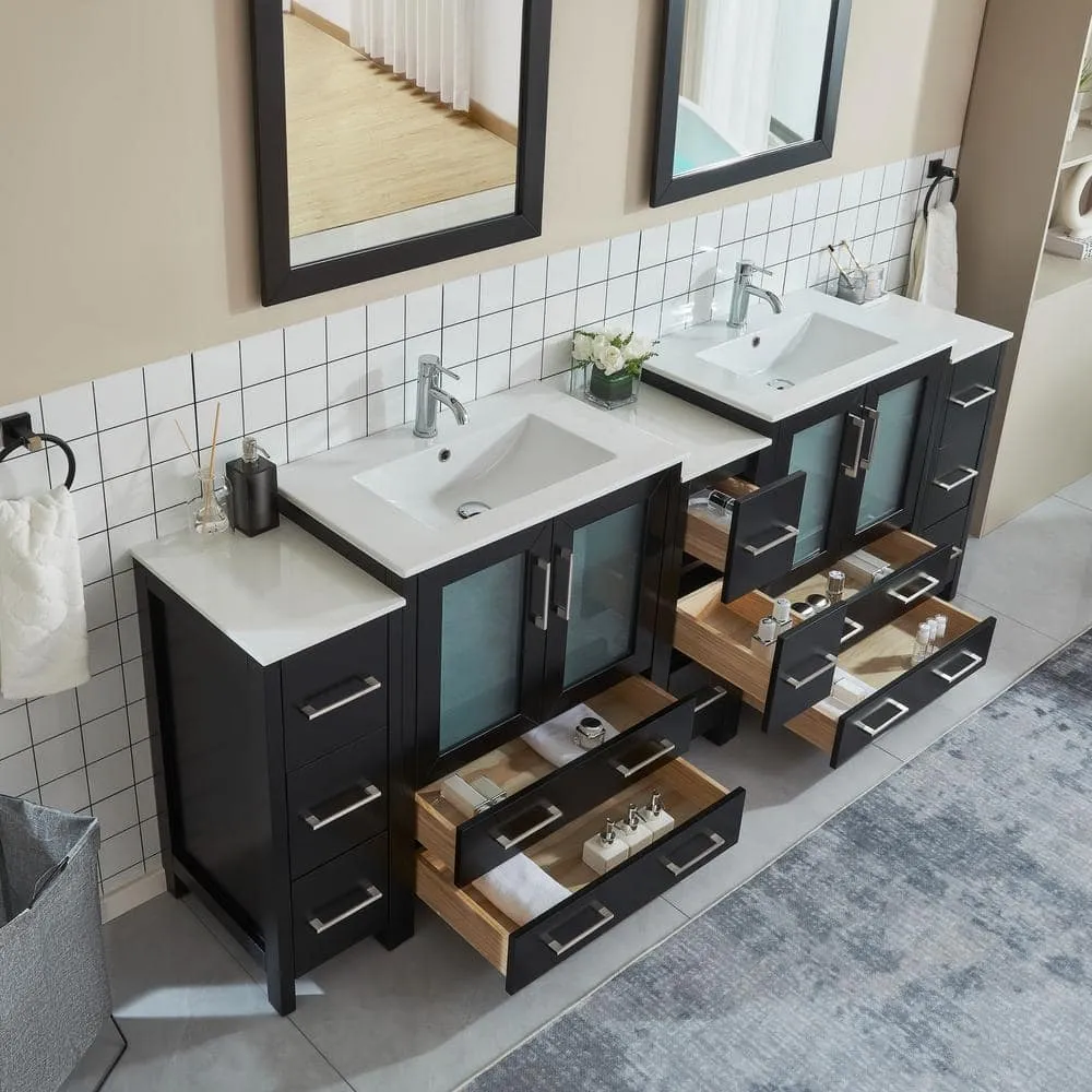 Vanity Art Brescia 96 in. W x 18 in. D x 36 in. H Bath Vanity in Espresso with Vanity Top in White with White Basin and Mirror, photo 6 of 13