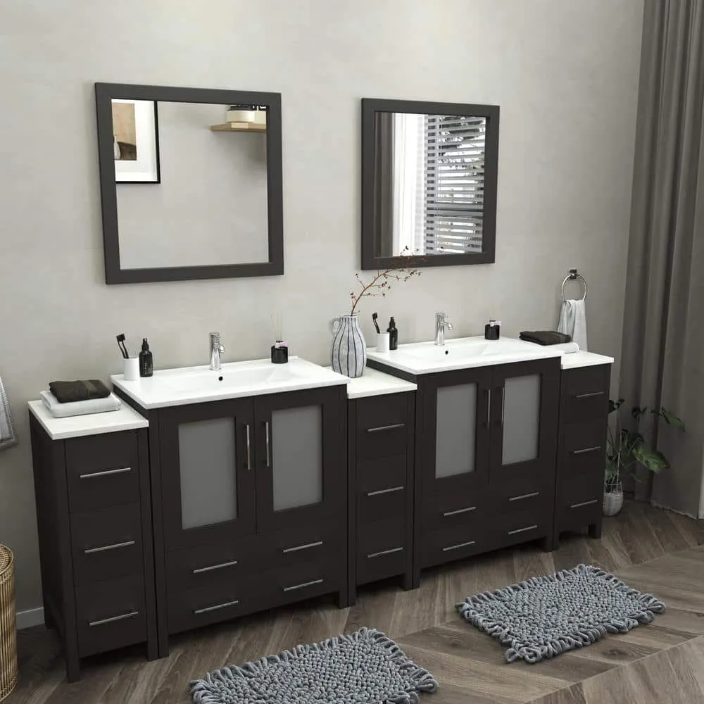 Vanity Art Brescia 96 in. W x 18 in. D x 36 in. H Bath Vanity in Espresso with Vanity Top in White with White Basin and Mirror, photo 7 of 13