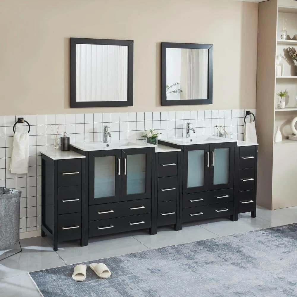 Vanity Art Brescia 96 in. W x 18 in. D x 36 in. H Bath Vanity in Espresso with Vanity Top in White with White Basin and Mirror, photo 2 of 13