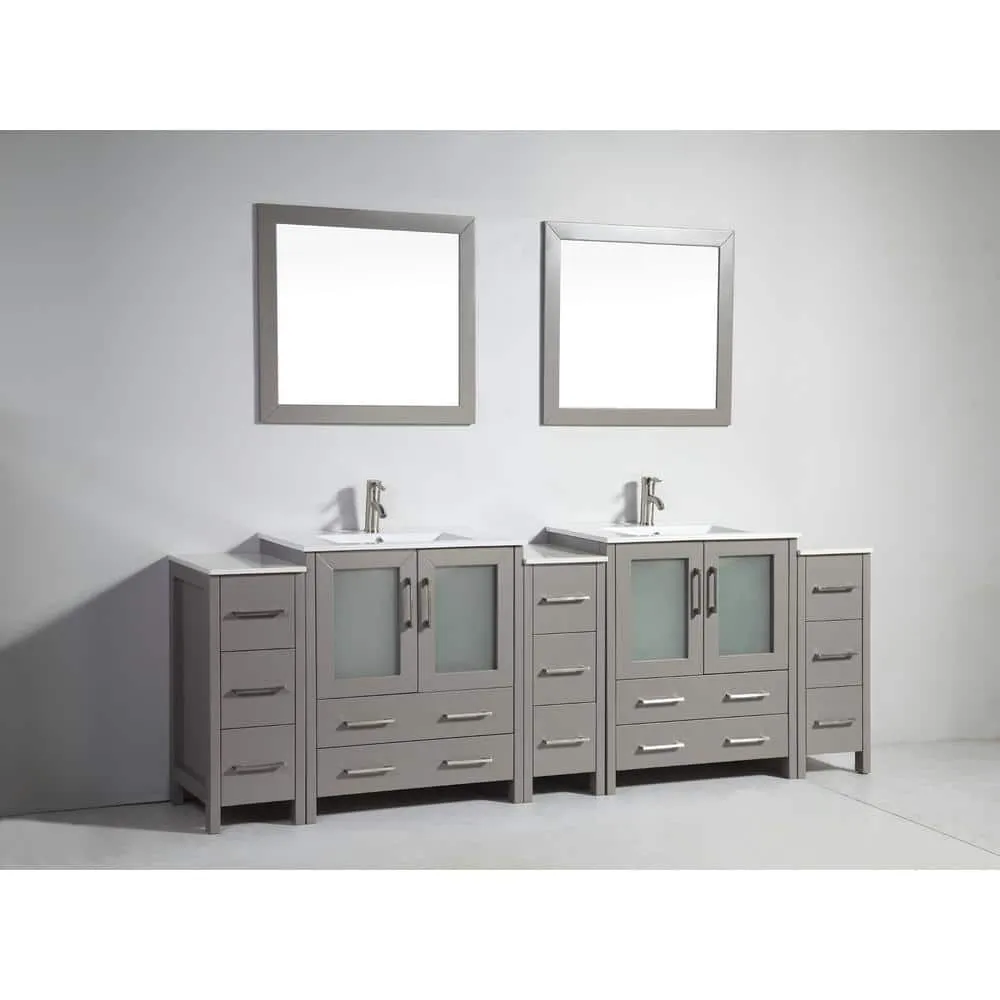 Vanity Art Brescia 96 in. W x 18 in. D x 36 in. H Bath Vanity in Grey with Vanity Top in White with White Basin and Mirror, photo 10 of 10