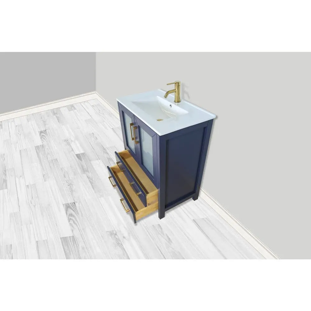 Vanity Art Brescia 30 in. W x 18 in. D x 36 in. H Single Sink Bath Vanity in Blue with White Ceramic Top and Mirror, photo 8 of 12