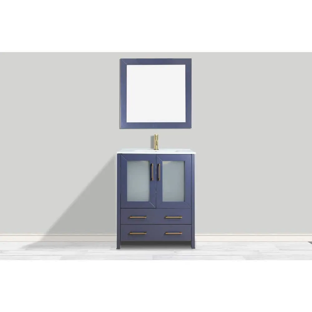 Vanity Art Brescia 30 in. W x 18 in. D x 36 in. H Single Sink Bath Vanity in Blue with White Ceramic Top and Mirror, photo 12 of 12