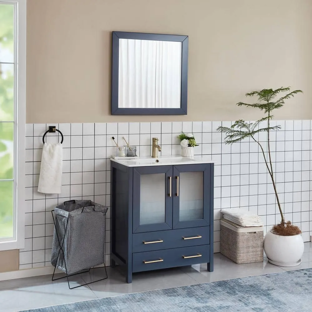 Vanity Art Brescia 30 in. W x 18 in. D x 36 in. H Single Sink Bath Vanity in Blue with White Ceramic Top and Mirror, photo 3 of 12