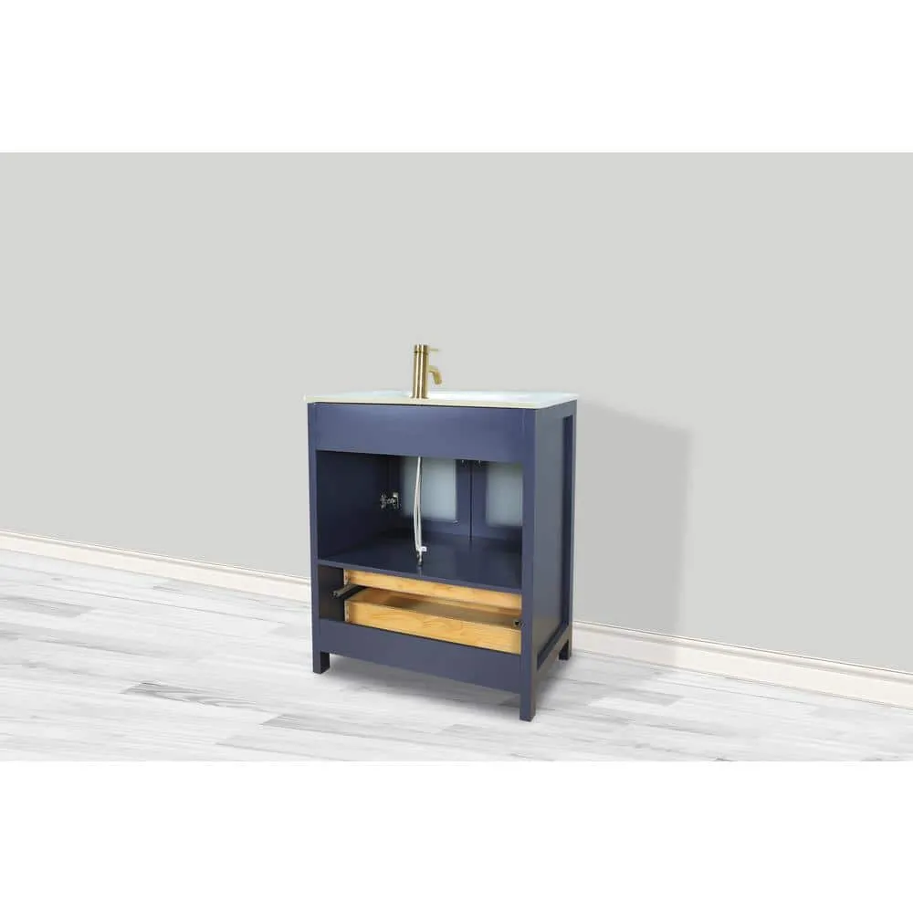 Vanity Art Brescia 30 in. W x 18 in. D x 36 in. H Single Sink Bath Vanity in Blue with White Ceramic Top and Mirror, photo 9 of 12