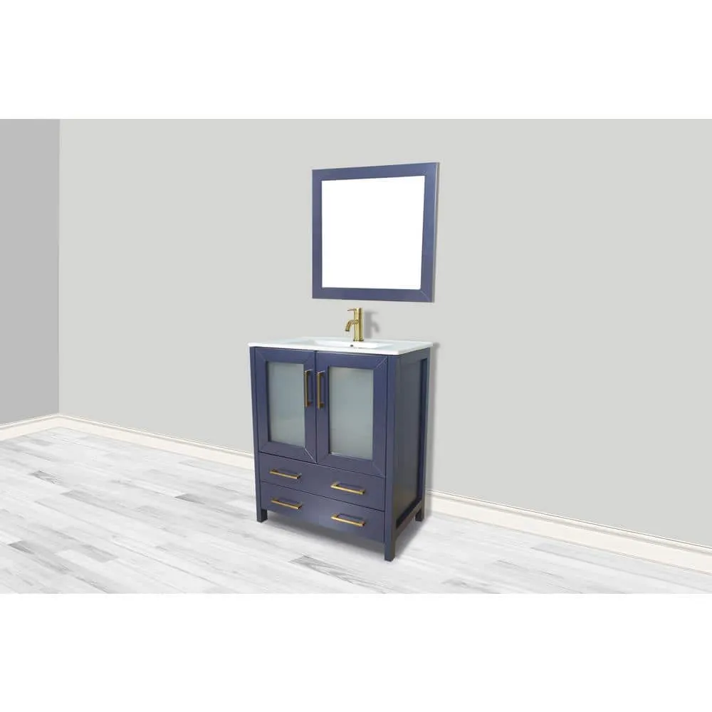 Vanity Art Brescia 30 in. W x 18 in. D x 36 in. H Single Sink Bath Vanity in Blue with White Ceramic Top and Mirror, photo 7 of 12