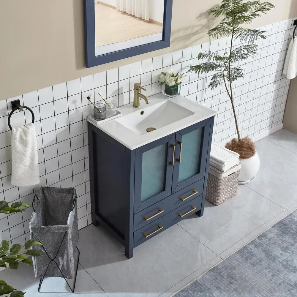 Vanity Art Brescia 30 in. W x 18 in. D x 36 in. H Single Sink Bath Vanity in Blue with White Ceramic Top and Mirror, photo 4 of 12