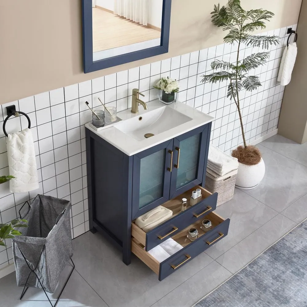 Vanity Art Brescia 30 in. W x 18 in. D x 36 in. H Single Sink Bath Vanity in Blue with White Ceramic Top and Mirror, photo 2 of 12