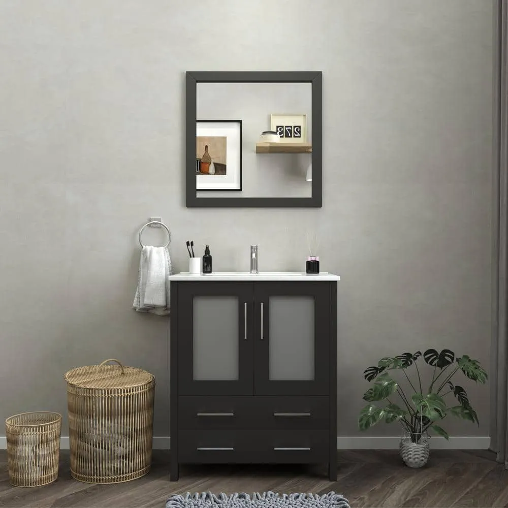 Vanity Art Brescia 30 in. W x 18 in. D x 36 in. H Bath Vanity in Espresso with White Ceramic Top, White Basin and Mirror, photo 3 of 8