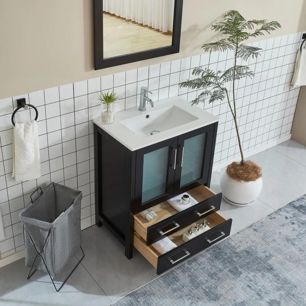 Vanity Art Brescia 30 in. W x 18 in. D x 36 in. H Bath Vanity in Espresso with White Ceramic Top, White Basin and Mirror, photo 5 of 8