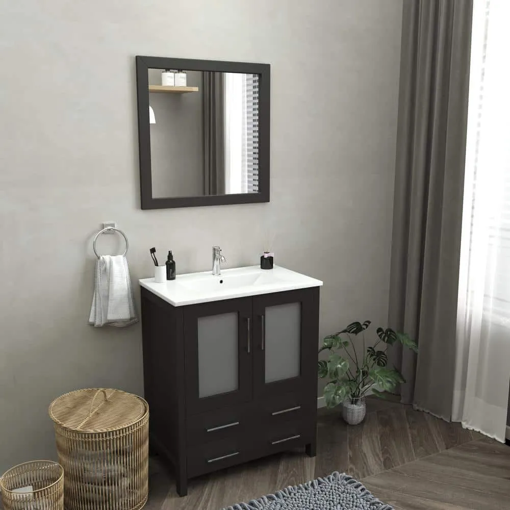 Vanity Art Brescia 30 in. W x 18 in. D x 36 in. H Bath Vanity in Espresso with White Ceramic Top, White Basin and Mirror, photo 4 of 8