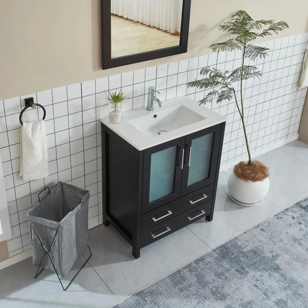Vanity Art Brescia 30 in. W x 18 in. D x 36 in. H Bath Vanity in Espresso with White Ceramic Top, White Basin and Mirror, photo 2 of 8