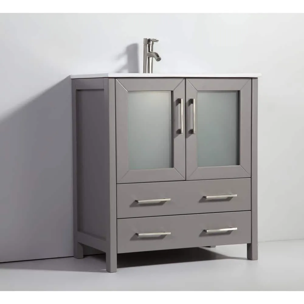 Vanity Art Brescia 30 in. W x 18 in. D x 36 in. H Bath Vanity in Grey with White Ceramic Top, White Basin, and Matching Mirror, photo 6 of 7