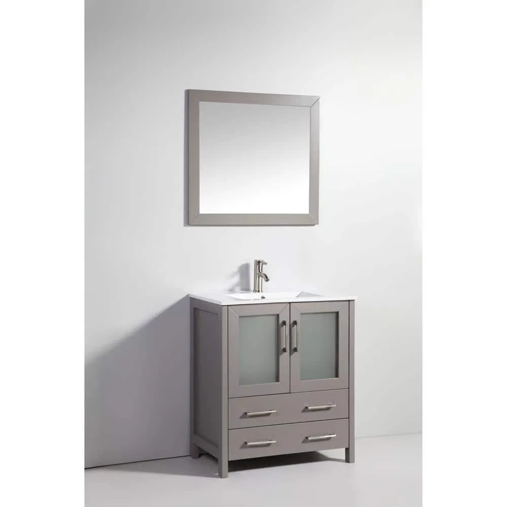Vanity Art Brescia 30 in. W x 18 in. D x 36 in. H Bath Vanity in Grey with White Ceramic Top, White Basin, and Matching Mirror, photo 7 of 7