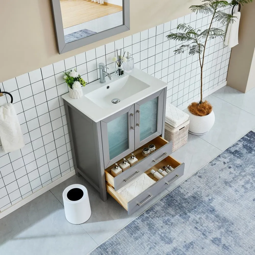 Vanity Art Brescia 30 in. W x 18 in. D x 36 in. H Bath Vanity in Grey with White Ceramic Top, White Basin, and Matching Mirror, photo 3 of 7