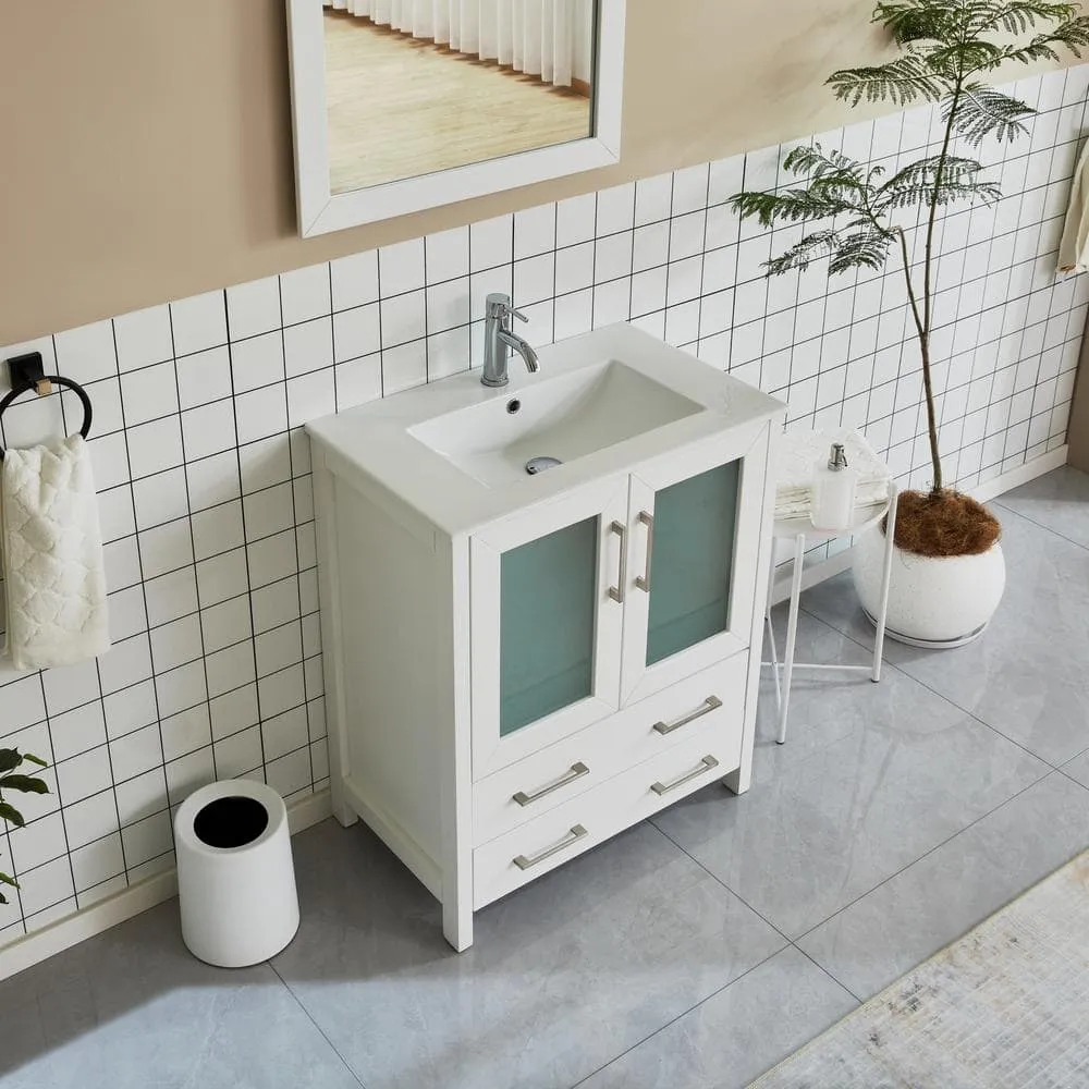 Vanity Art Brescia 30 in. W x 18 in. D x 36 in. H Bath Vanity in White with White Top, White Basin, and Mirror, photo 3 of 8