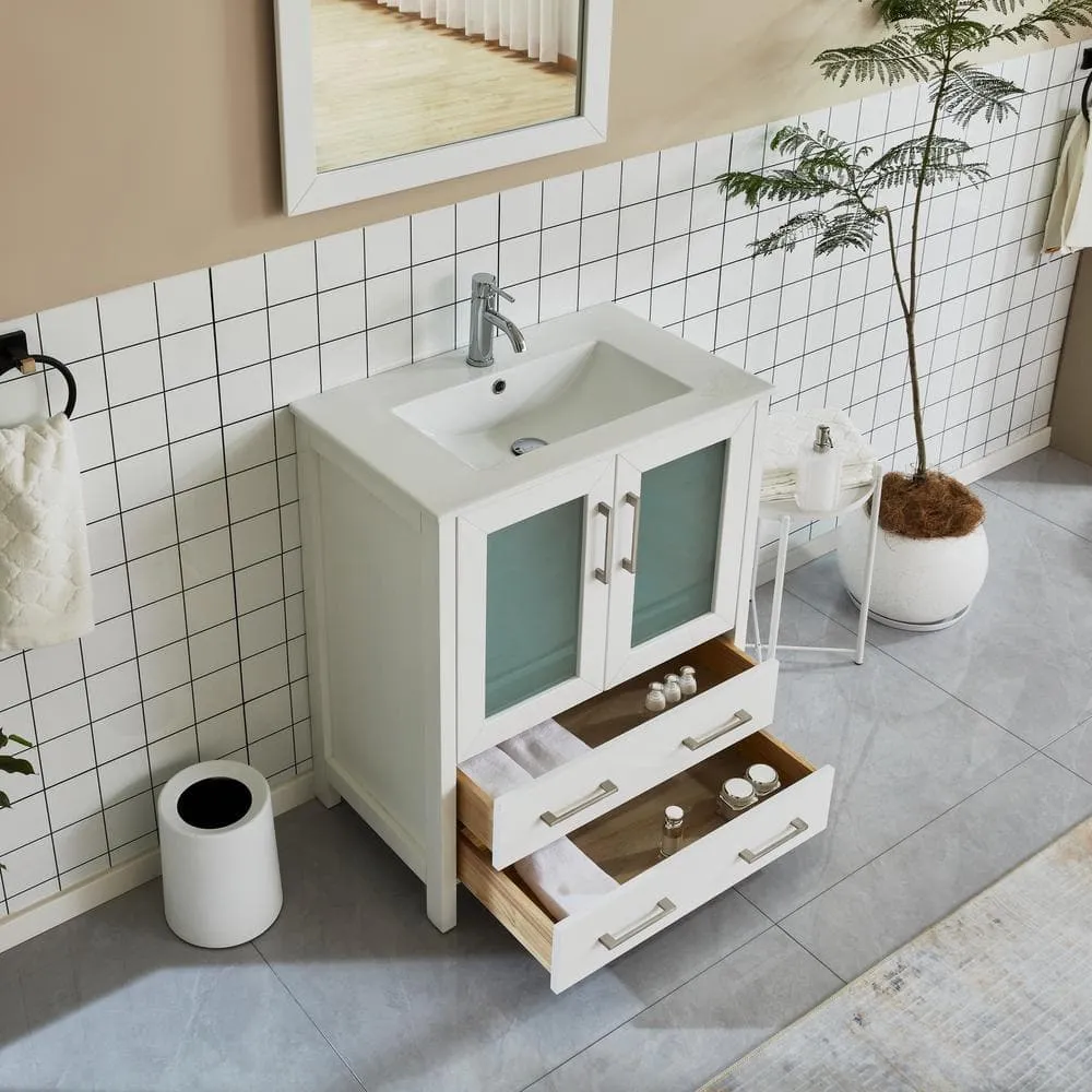 Vanity Art Brescia 30 in. W x 18 in. D x 36 in. H Bath Vanity in White with White Top, White Basin, and Mirror, photo 5 of 8