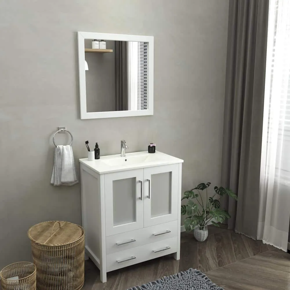 Vanity Art Brescia 30 in. W x 18 in. D x 36 in. H Bath Vanity in White with White Top, White Basin, and Mirror, photo 4 of 8